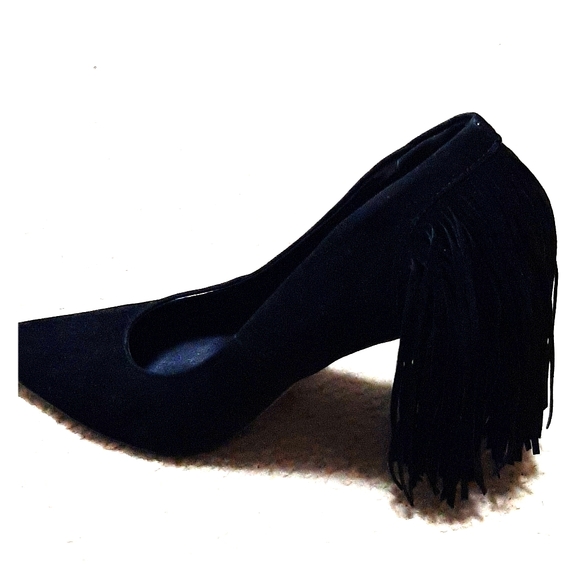 Bebe Fringe Suede Heels - Picture 2 of 6